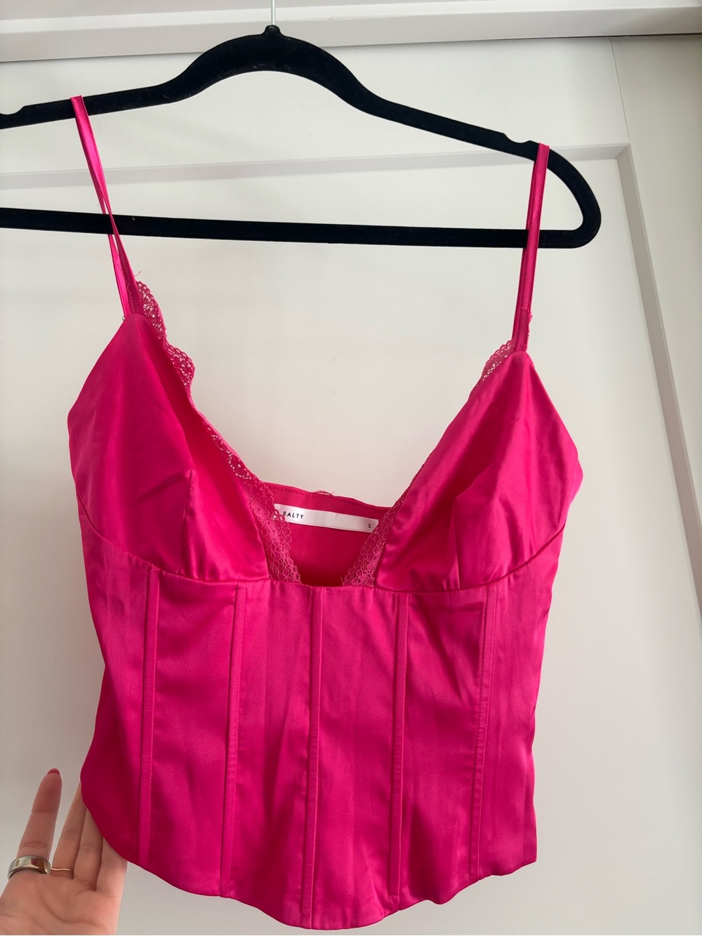 Hot Pink Satin Lace-Trim Cami Top